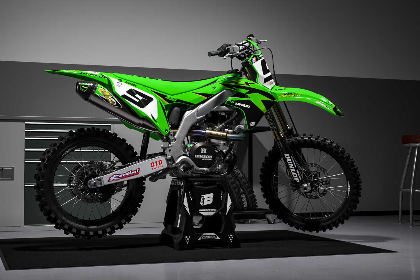 GRAPHICS KIT FOR KAWASAKI ''HERO GREEN'' DESIGN